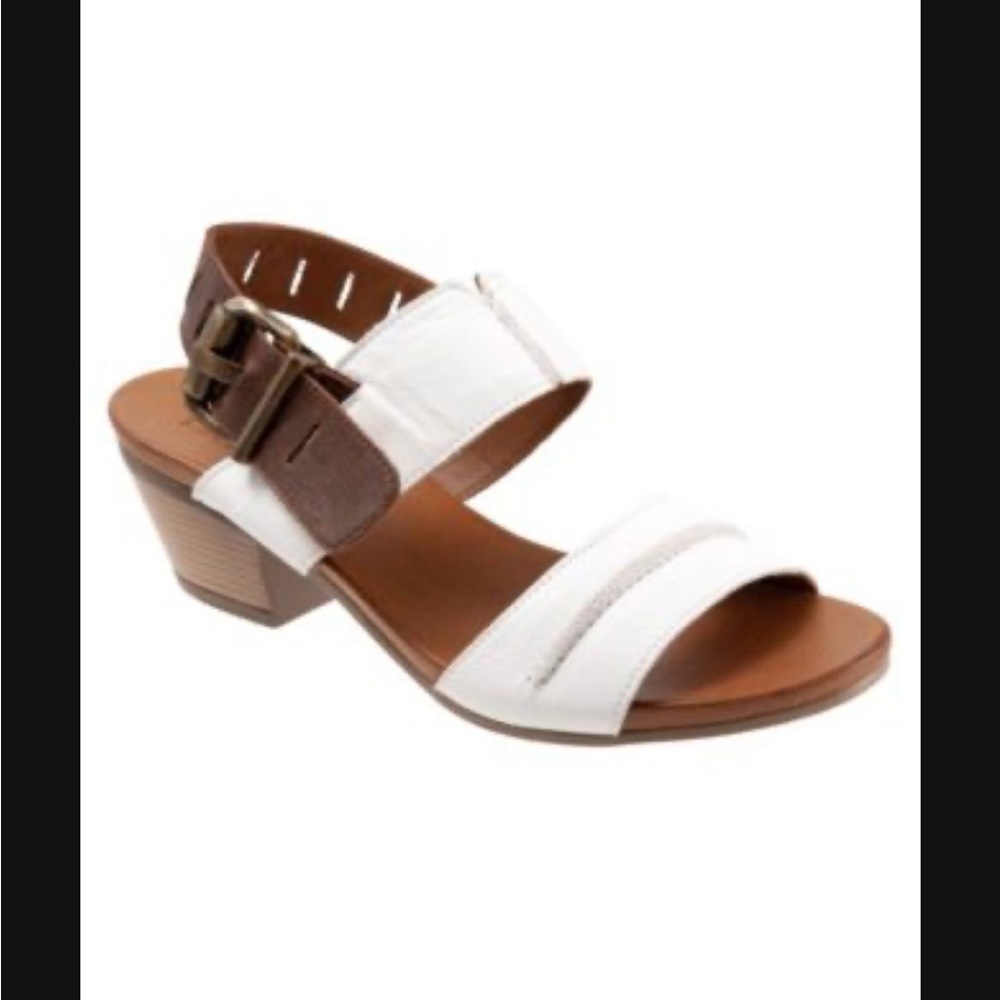 Bueno Reno Leather Sandals in brown and white size 40